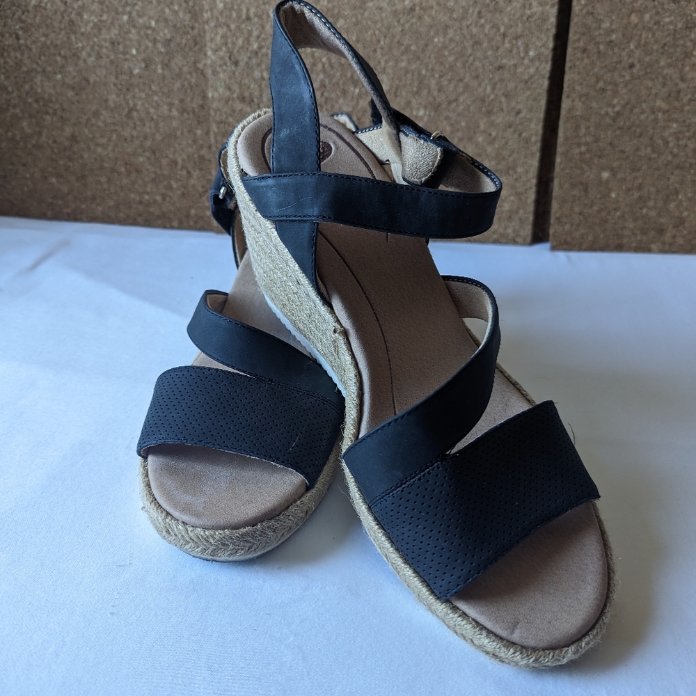 Dr. Scholl's Vanity Espadrille Wedge Sandal in Black Size 10